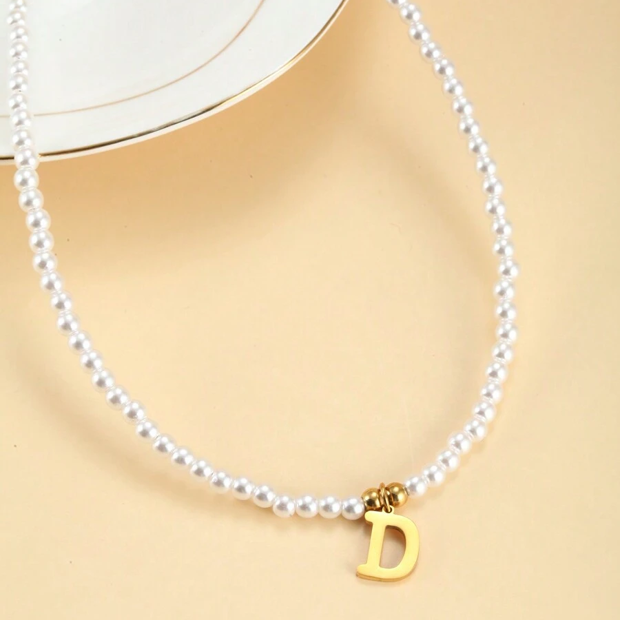 Collier de perles avec initiales - Collier de perles personnalisé