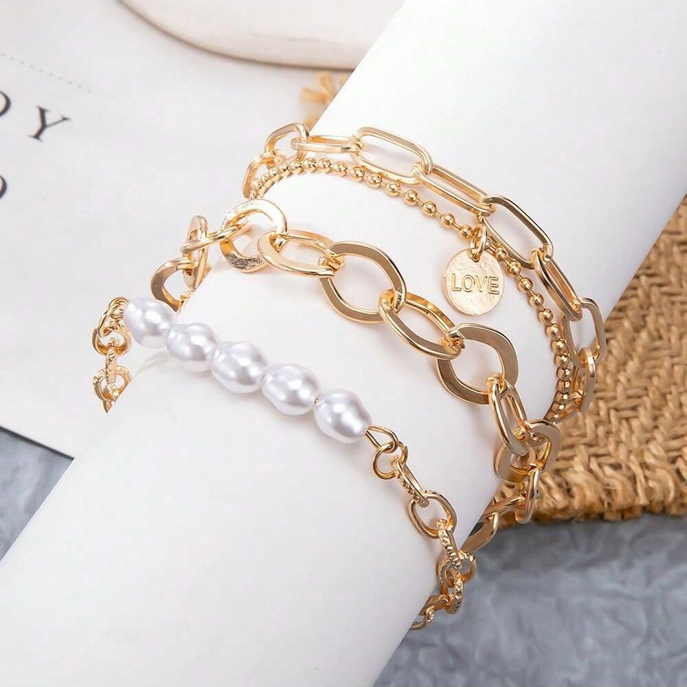 Ensemble de bracelet de perles dorées de 3 pièces - grand ensemble de chaînes