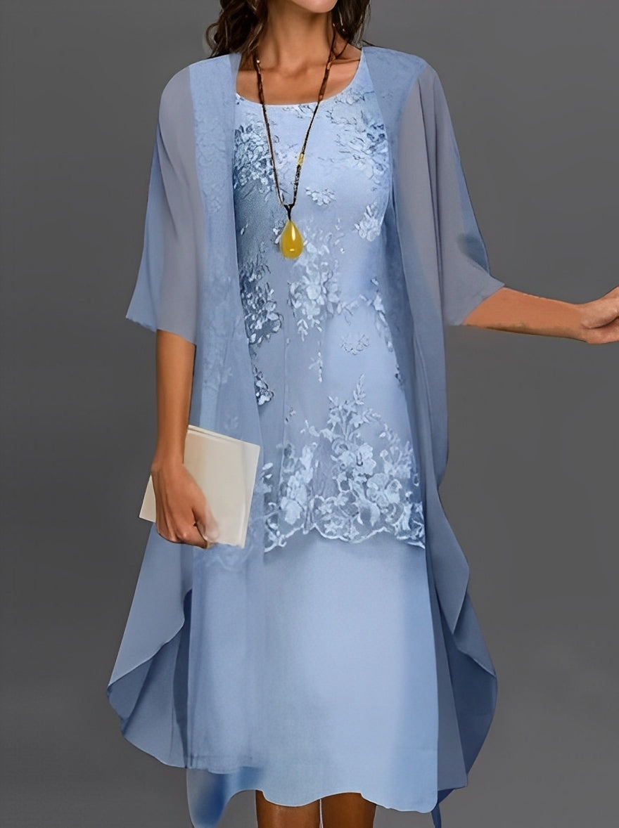 Ridley - Élégant ensemble robe en chiffon et dentelle