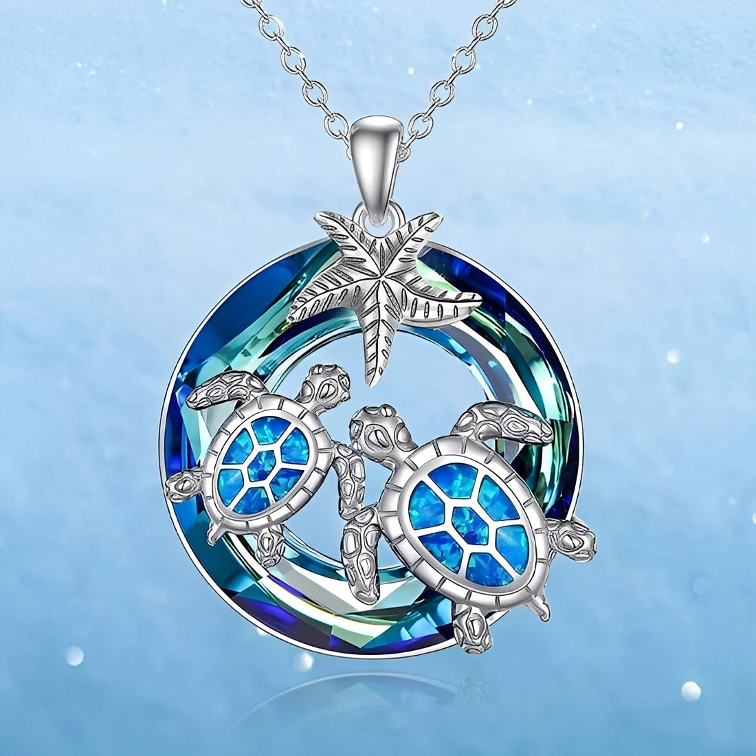 Nolwen – Collier en tortue et palmier avec cercle d'opale