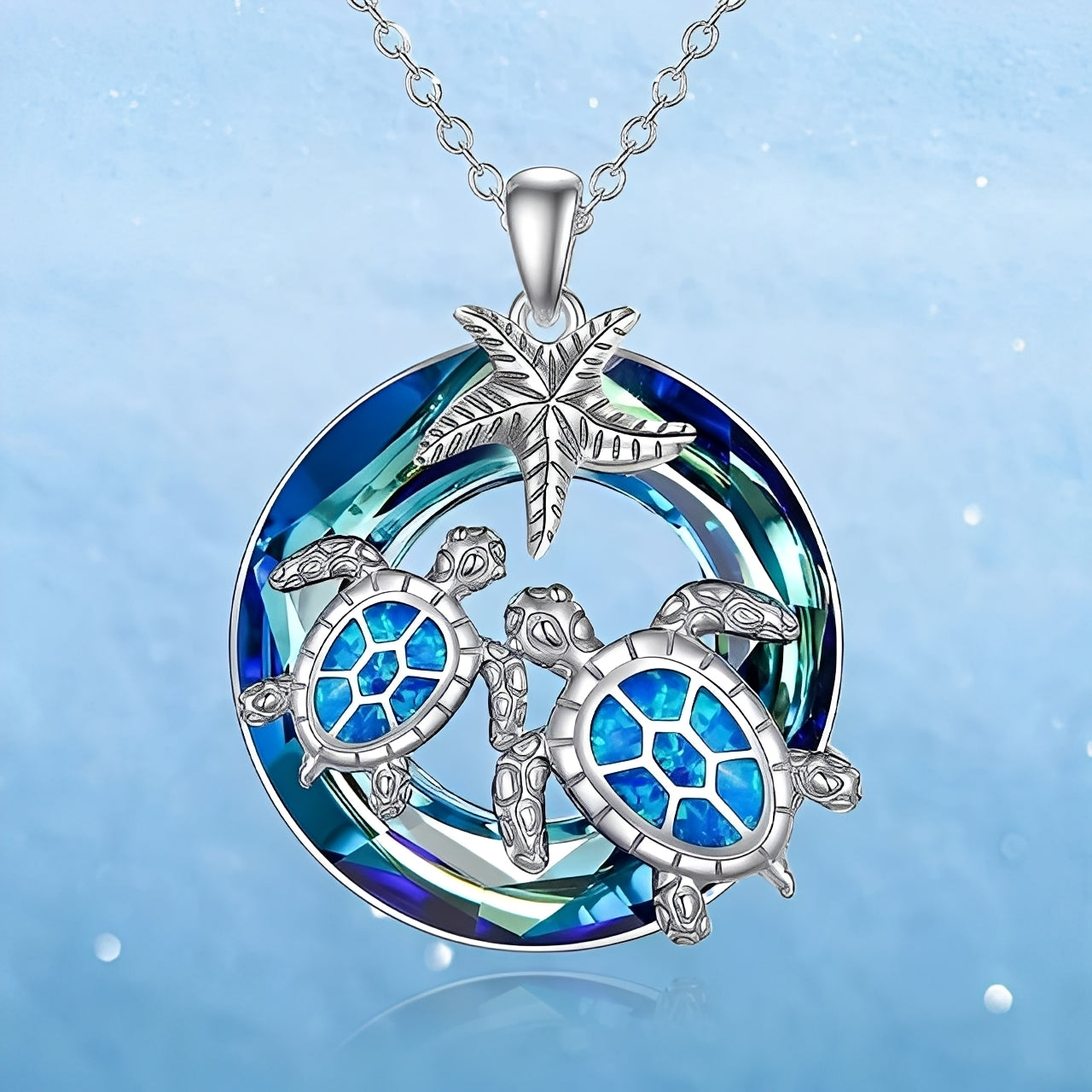 Nolwen – Collier en tortue et palmier avec cercle d'opale