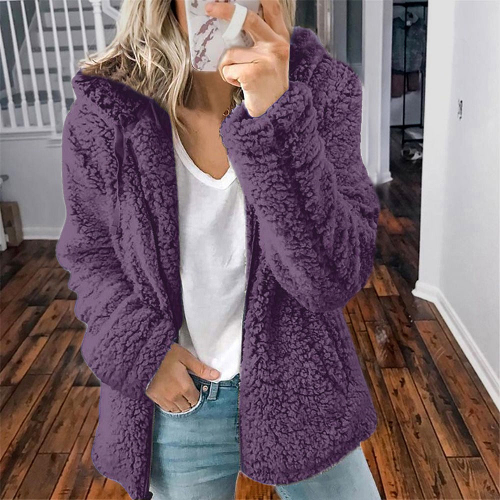 Celandine - Manteau en laine à capuche en peluche teddy