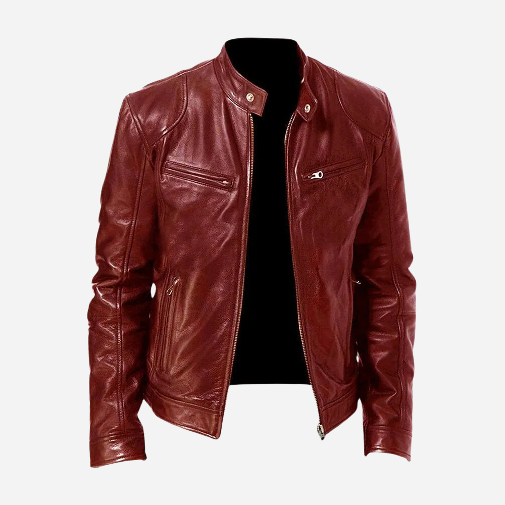 Norris - Blouson en cuir casual à coupe slim pour hommes