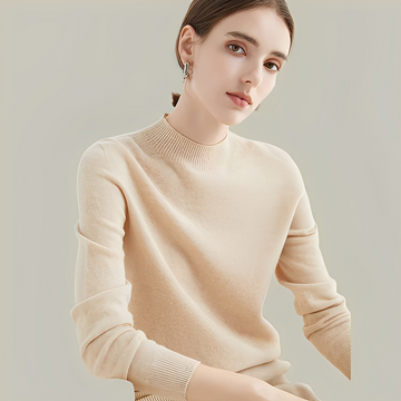 Martine - Pulls en laine à coupe ajustée avec col montant pour femmes
