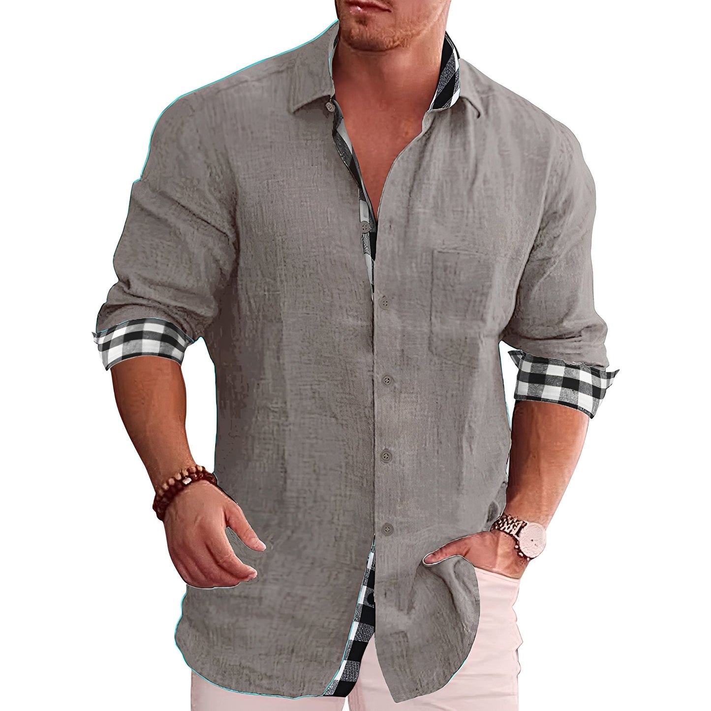 Melvin - Elegant shirt with checkered sleeves for men