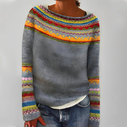 Flavienne - Basic winter sweater with round neck for women