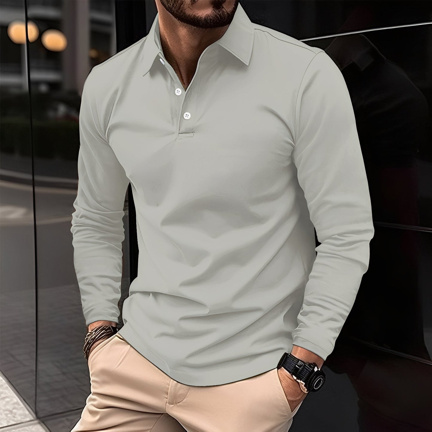 Dudley - Polo long pour hommes avec boutons, style décontracté