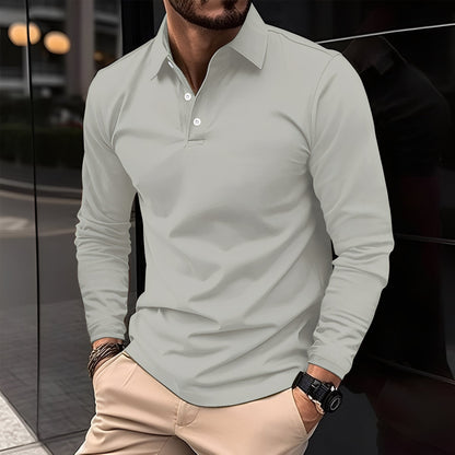Dudley - Polo long pour hommes avec boutons, style décontracté