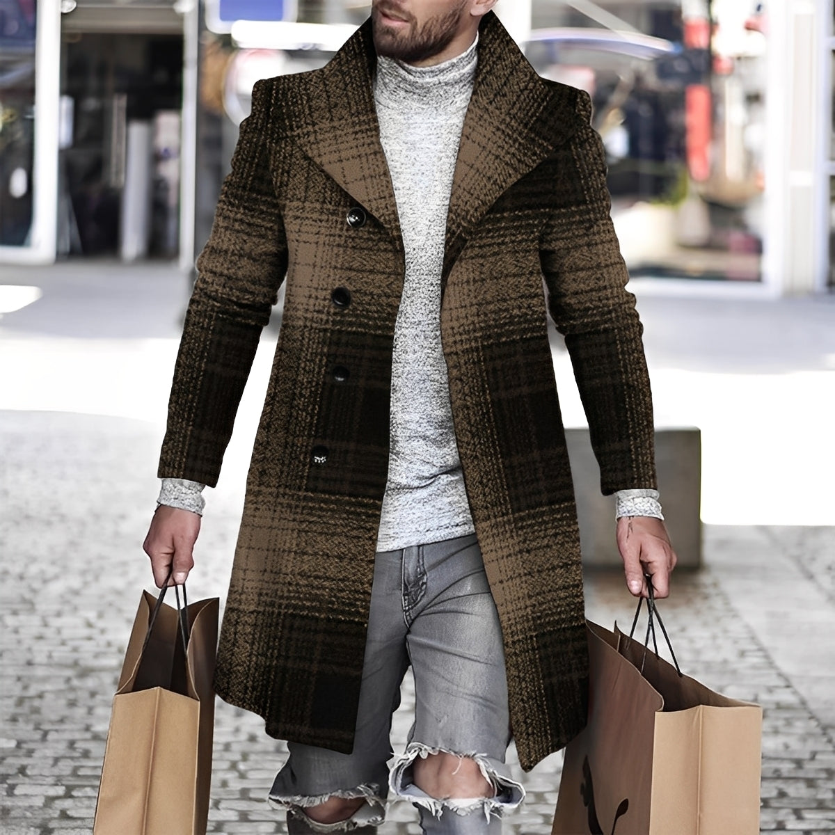 Terry - Manteau chic en laine à carreaux pour homme
