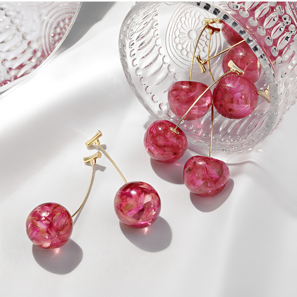 Cerise sèche - Boucles d'oreilles longues en cerise