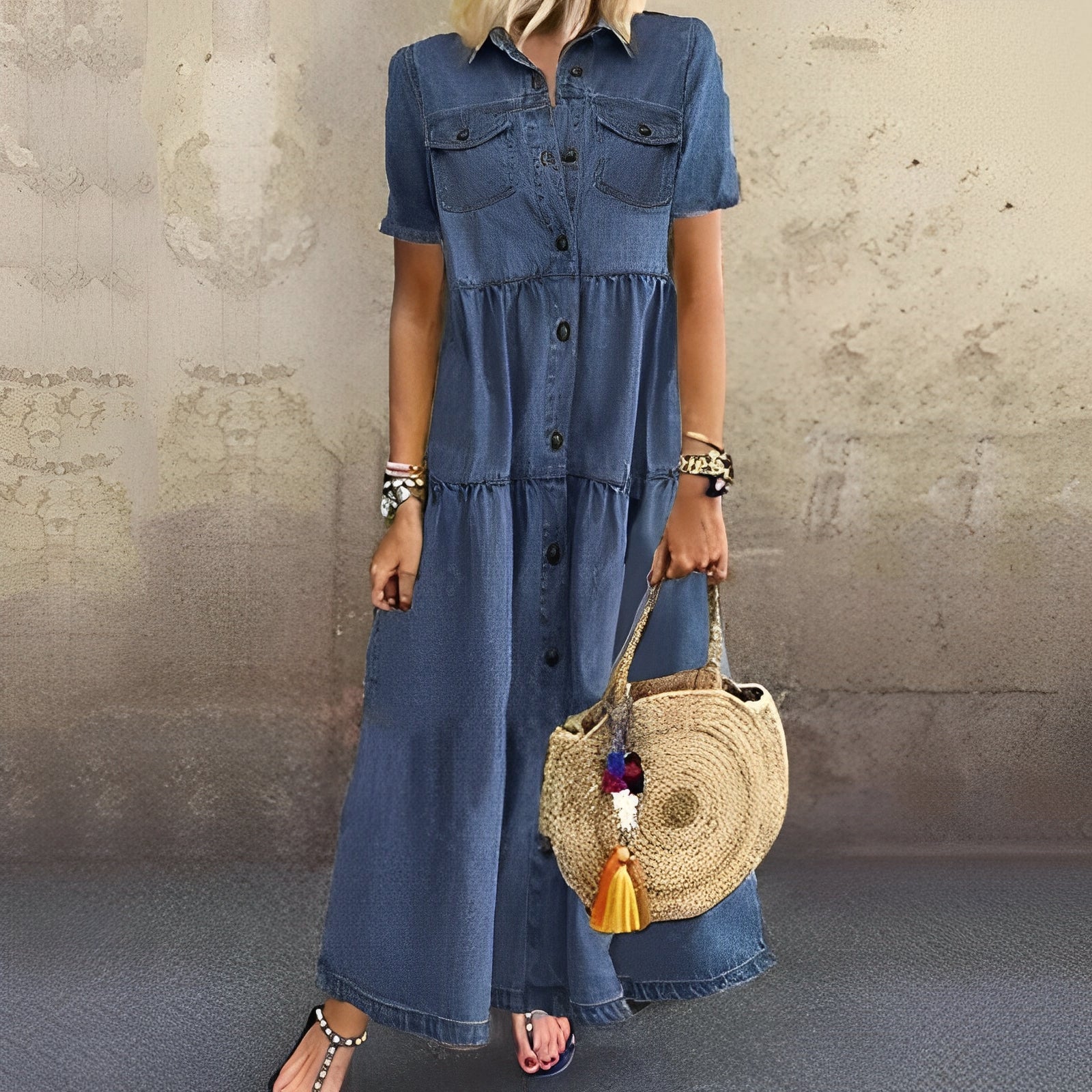 Calanthe - Robe maxi bohème en denim