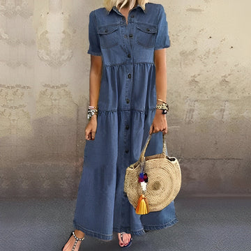 Calanthe - Robe maxi bohème en denim