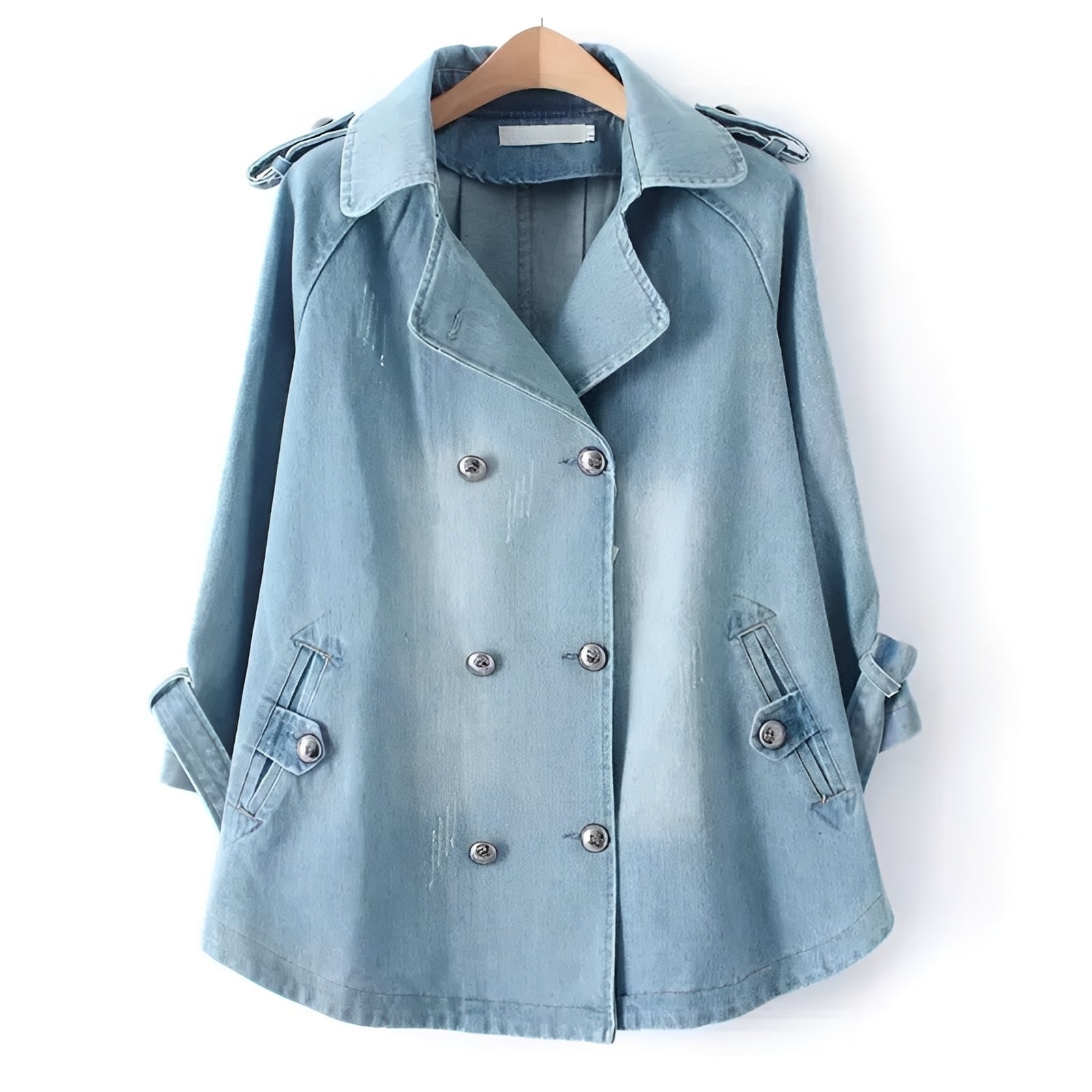Faye - Manteau Cape en Denim Élégant