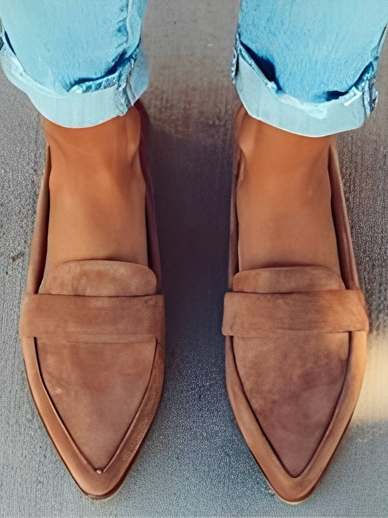 Christal - Jolis mocassins en daim à bout pointu pour femmes