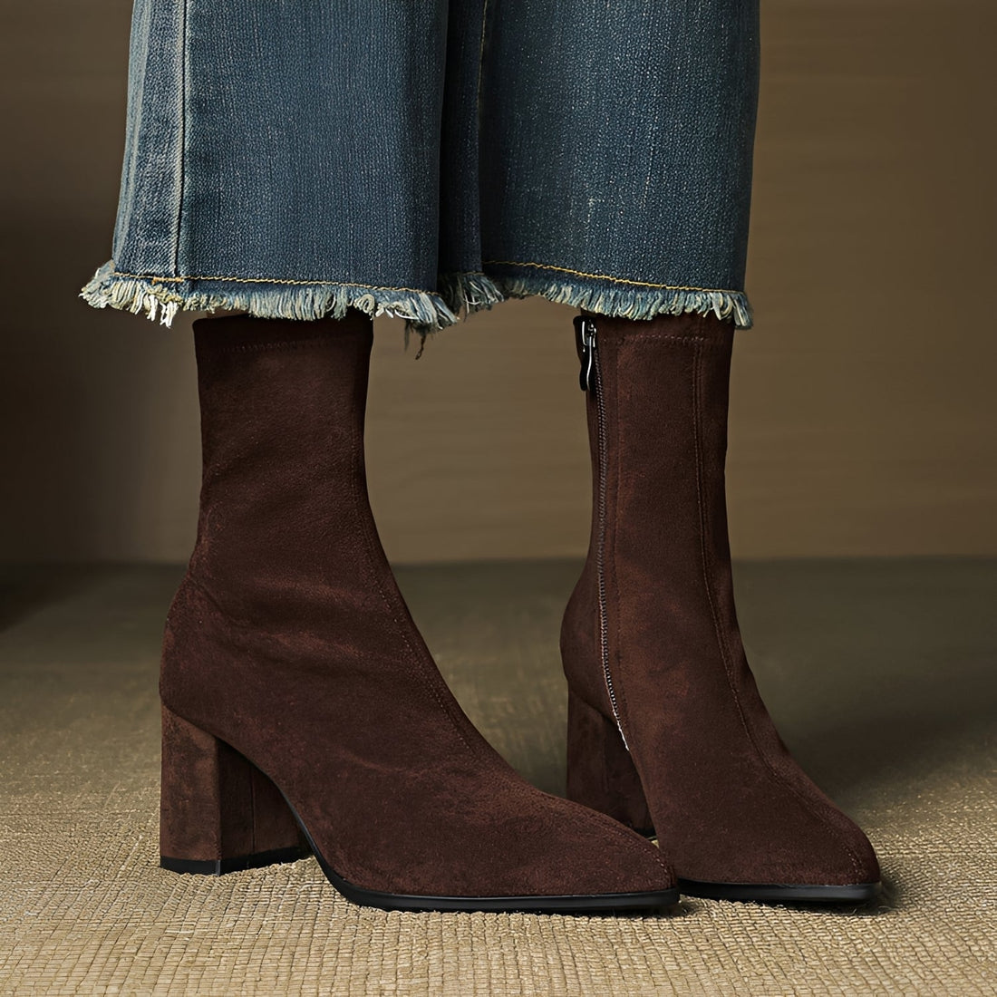 Mikayla - Bottes Décontractées à Talons avec Fermeture Éclair
