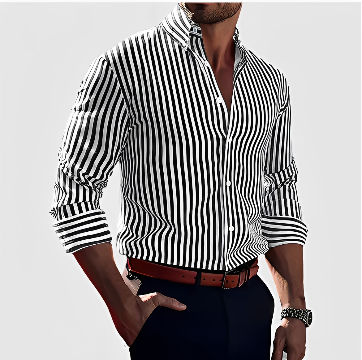 Kelric - Chemise Décontractée à Rayures et Boutons