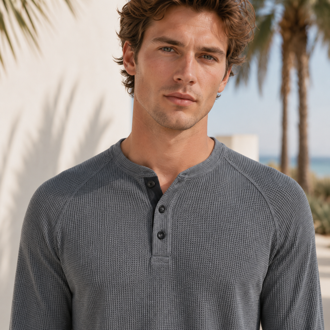 Teifion - Chemise Henley Classique en Nid d'Abeille