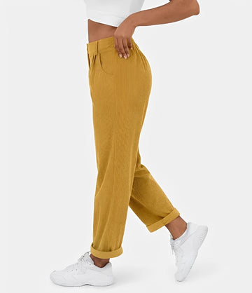 Liana - Pantalon en velours côtelé à taille haute décontracté