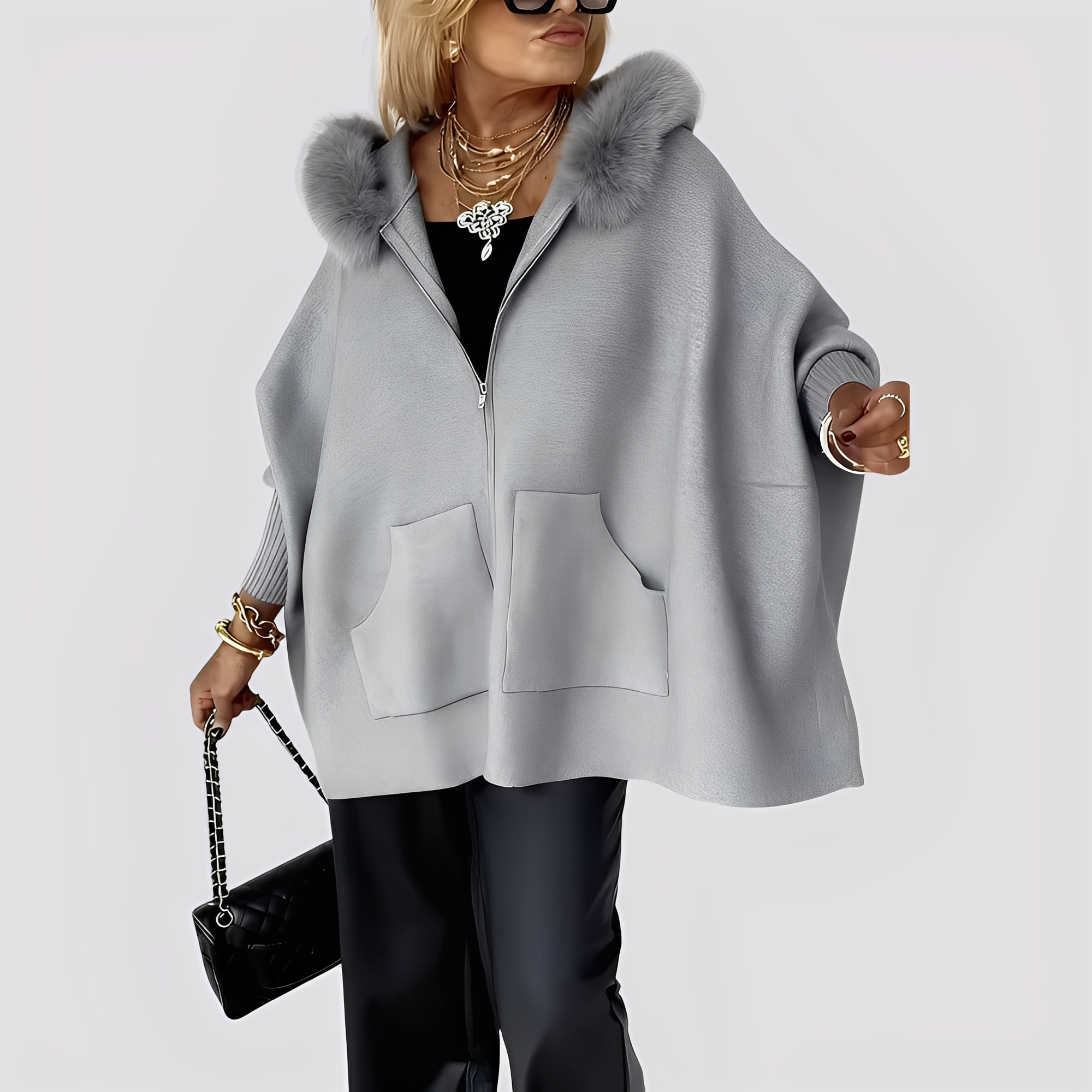 Elvena - Manteau moderne en fausse fourrure avec capuche pour femmes
