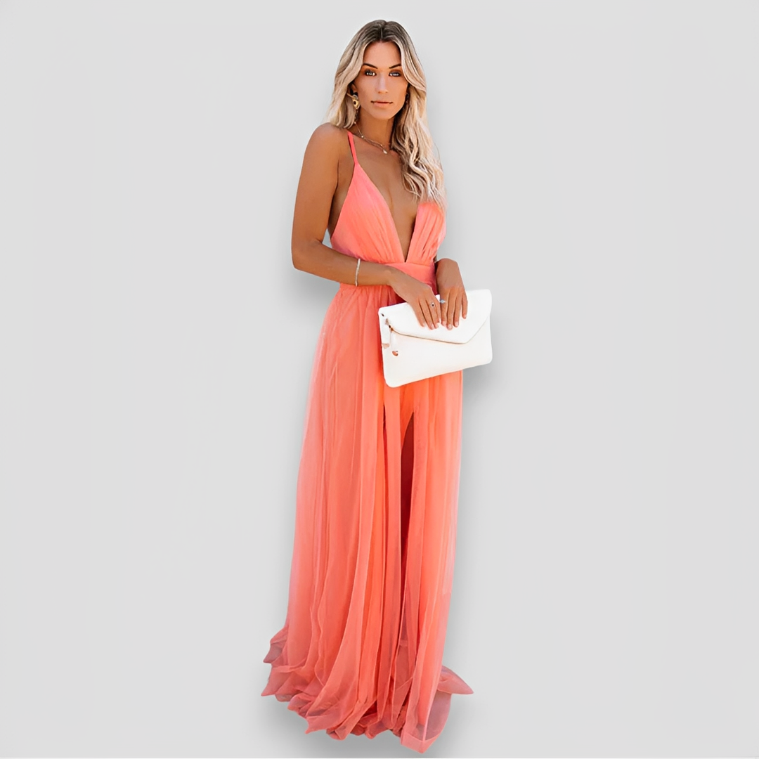 Lidia - Robe Élégante Maxi à Col V