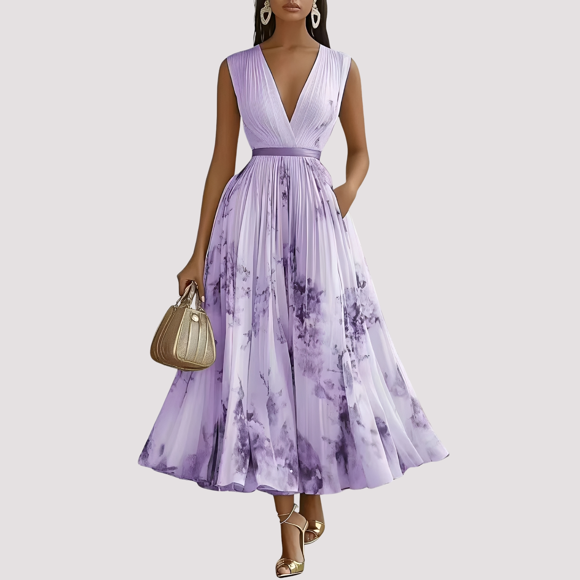 Leah - Robe Florale Midi à Manches Longues