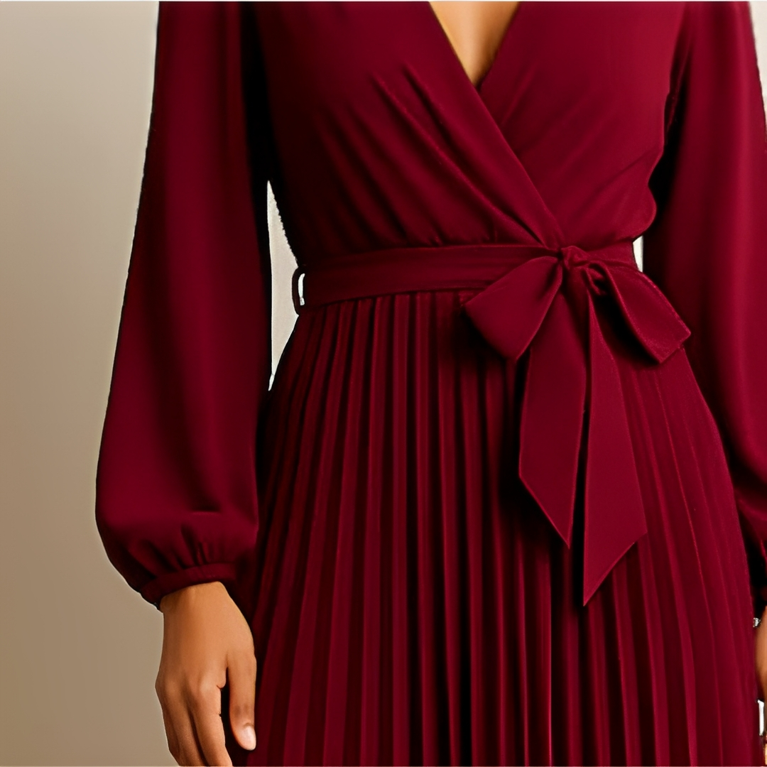 Naomi - Robe Élégante Plissée à Col V Croisé