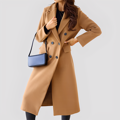 Jasmin - Elegant long coat for women with double-breasted fastening