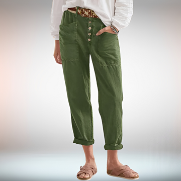 Rhonwen - Pantalon Stylé à Boutons et Coupe Ample