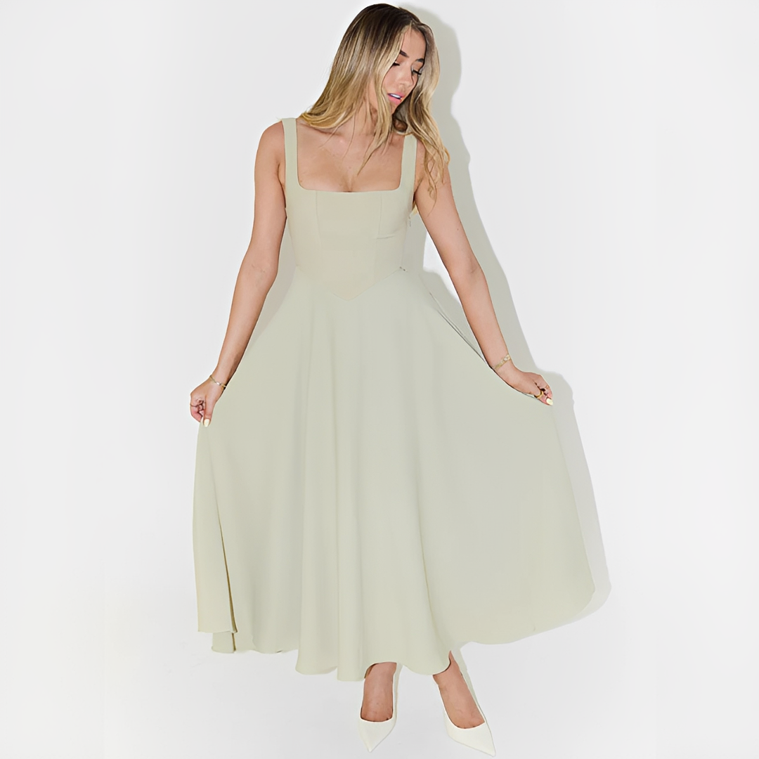 Fioren - Robe Midi Élégante à Encolure Carrée