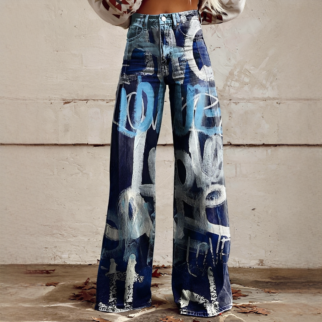 Shelley - Jeans Décontractés à Jambes Larges Imprimés
