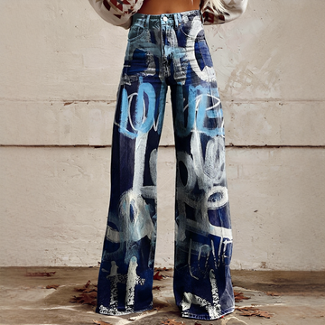 Shelley - Jeans Décontractés à Jambes Larges Imprimés