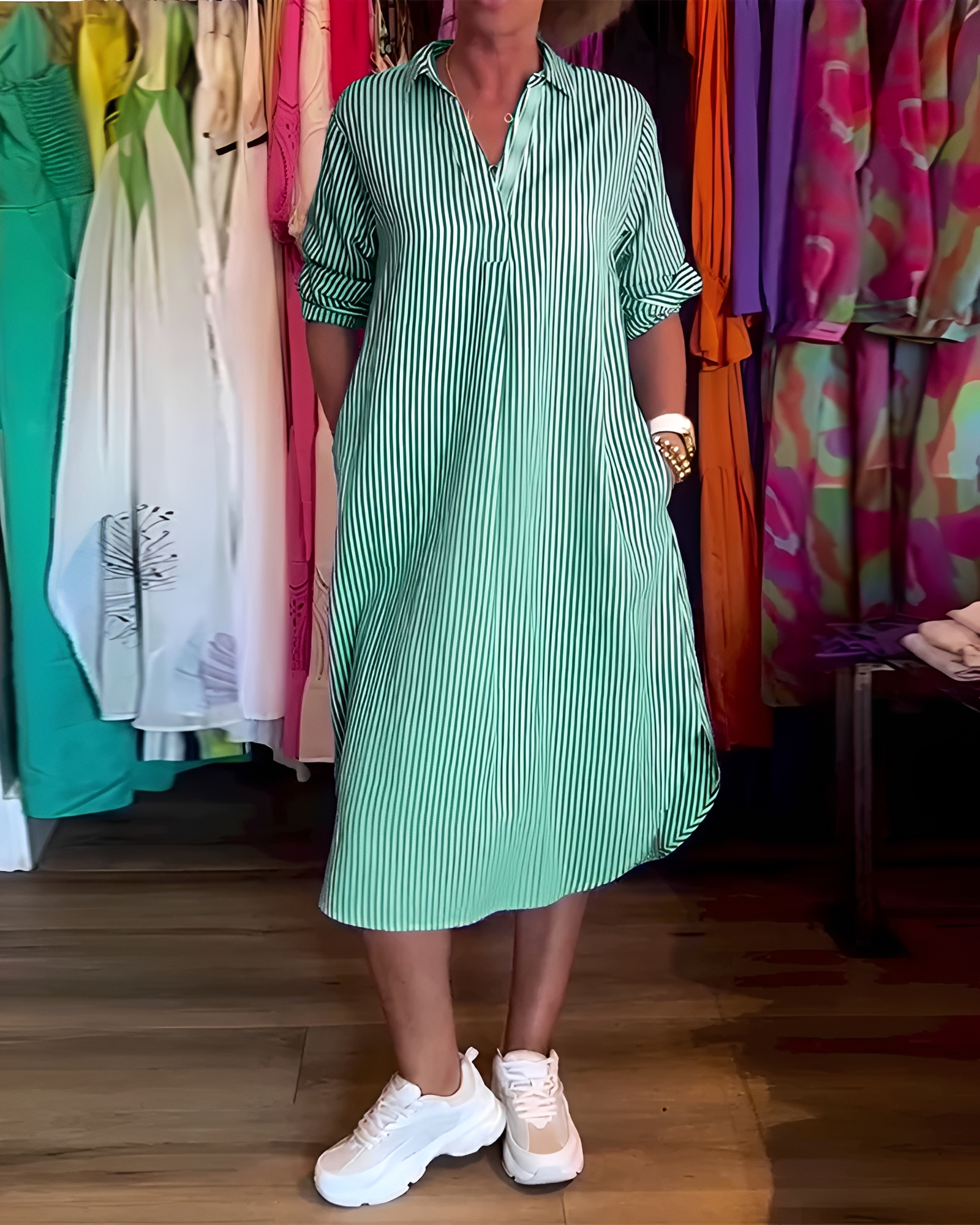Célia - Robe Agréable à Col Revers et Col V