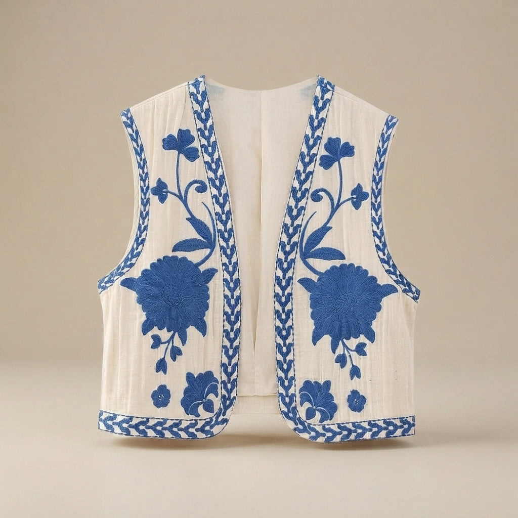 Mahya - Gilet Vintage Brodé à Fleurs