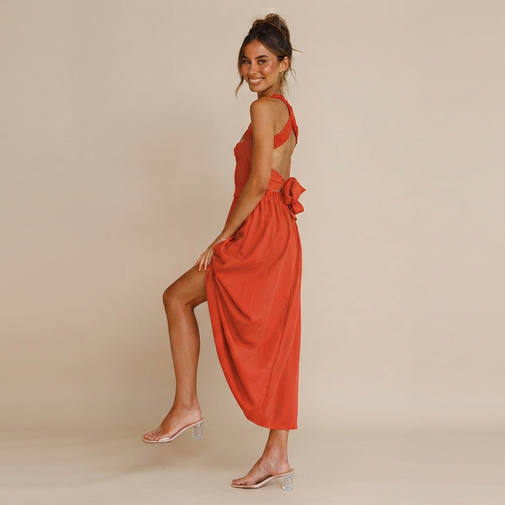 Lena - Robe Midi Élégante à Encolure Carrée
