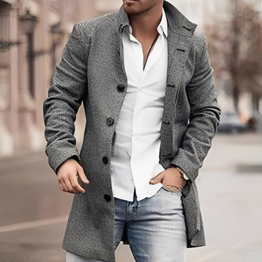 Louison - Elegant long buttoned coat for man