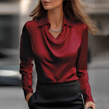 Sélène – Elegant blouse with draped collar for women