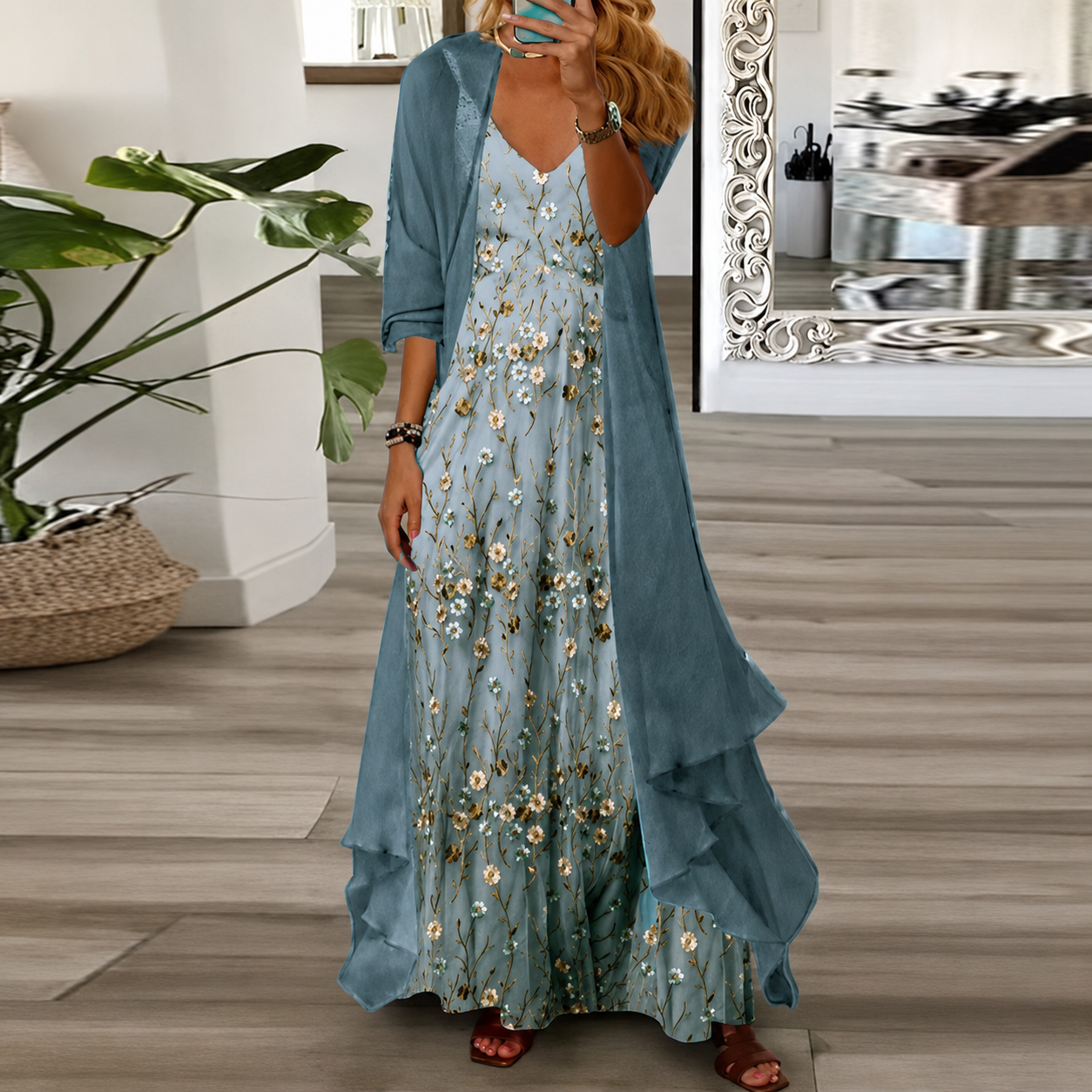Derivia - Robe Maxi Élégante Deux Pièces