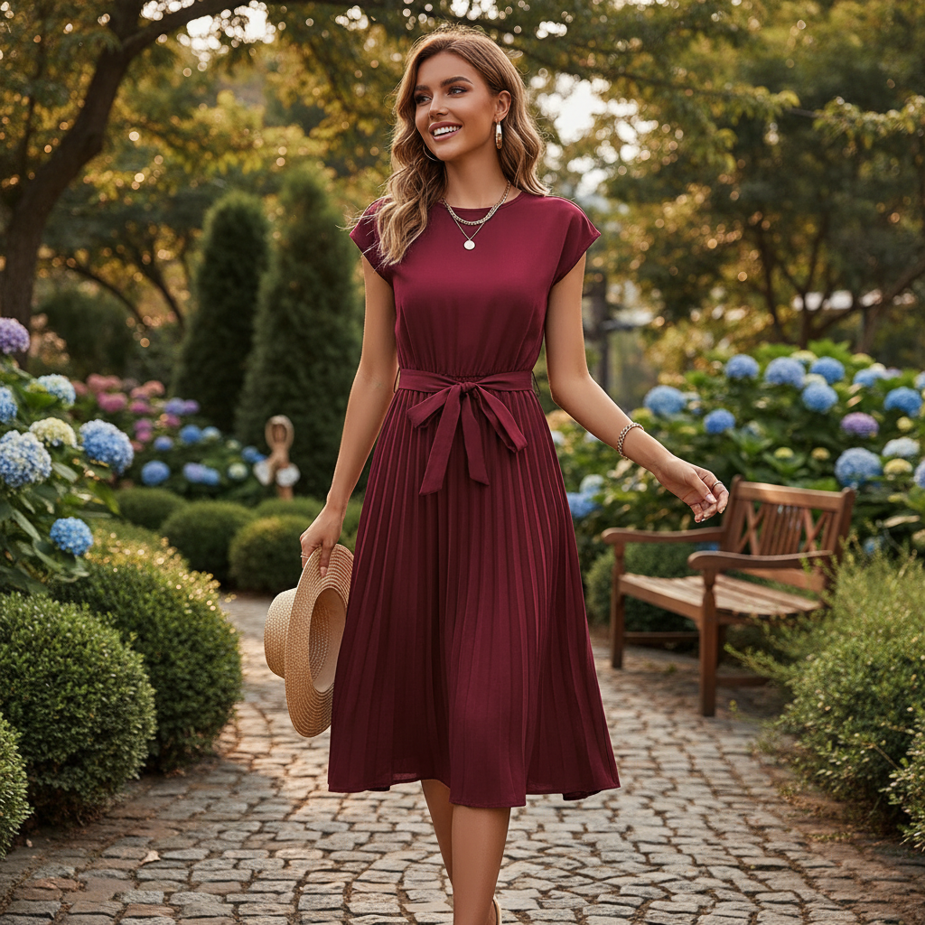 Jelica - Robe Midi Plissée Élégante