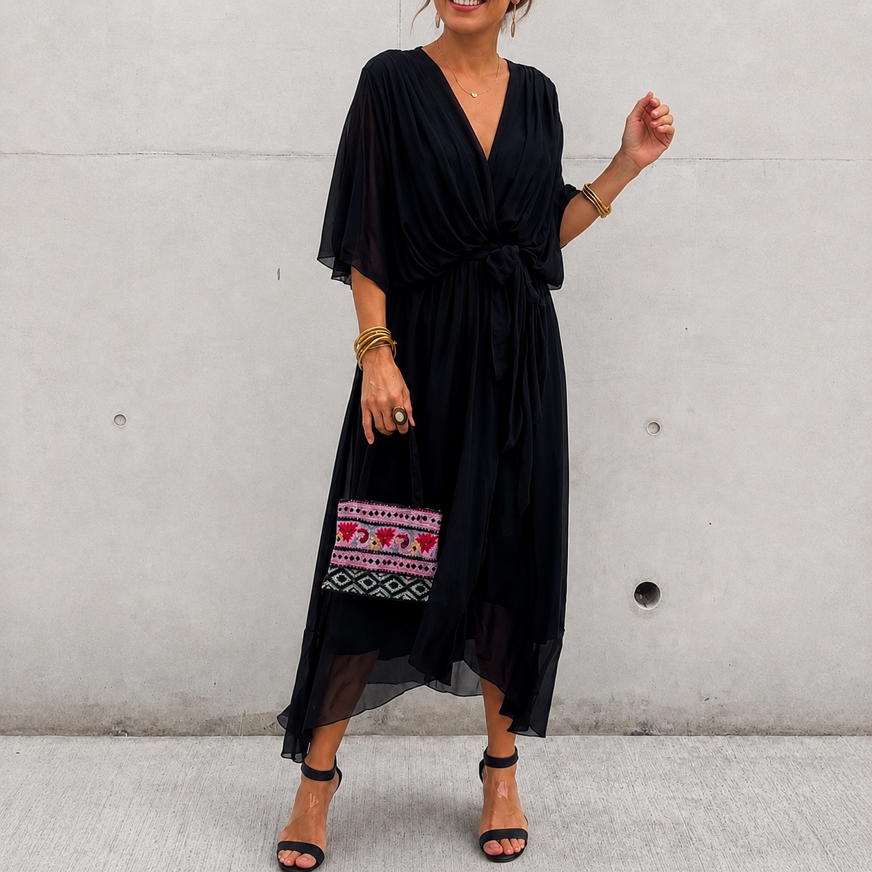Jescah - Robe Élégante à Manches Chauve-Souris