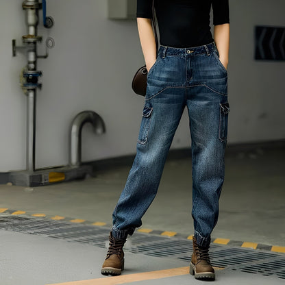 Kristal - Jean en coton avec plusieurs poches pour femme