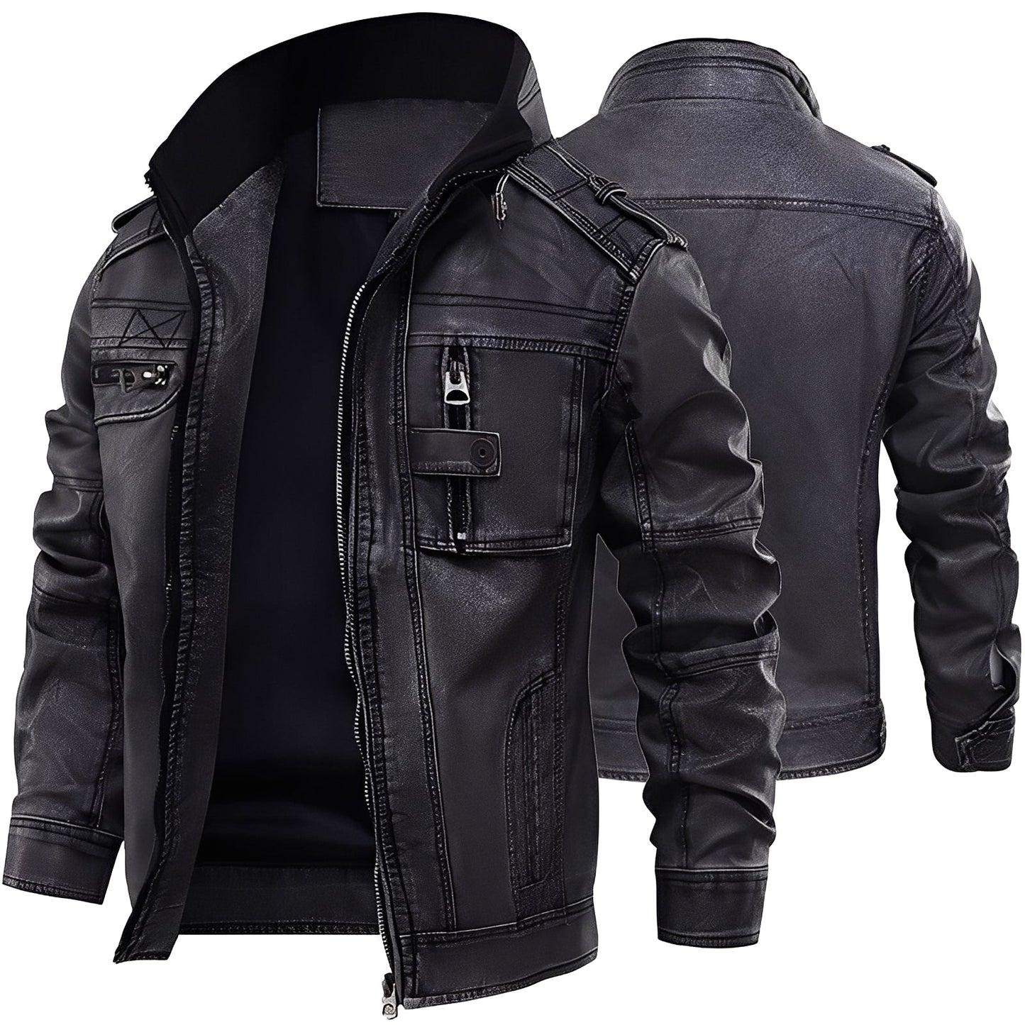 Kevin - Blouson classique en cuir avec poches pour hommes