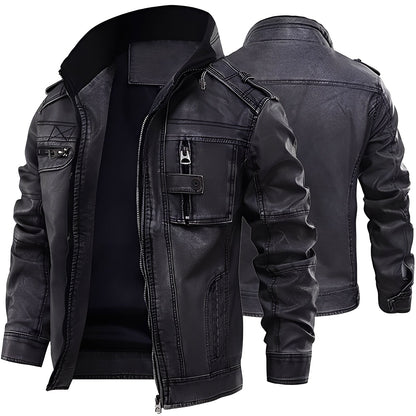 Kevin - Blouson classique en cuir avec poches pour hommes