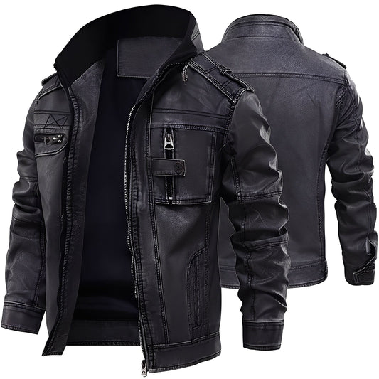 Kevin - Blouson classique en cuir avec poches pour hommes