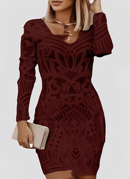 Caitlyn - Robe ajustée longue manche élégante pour femme