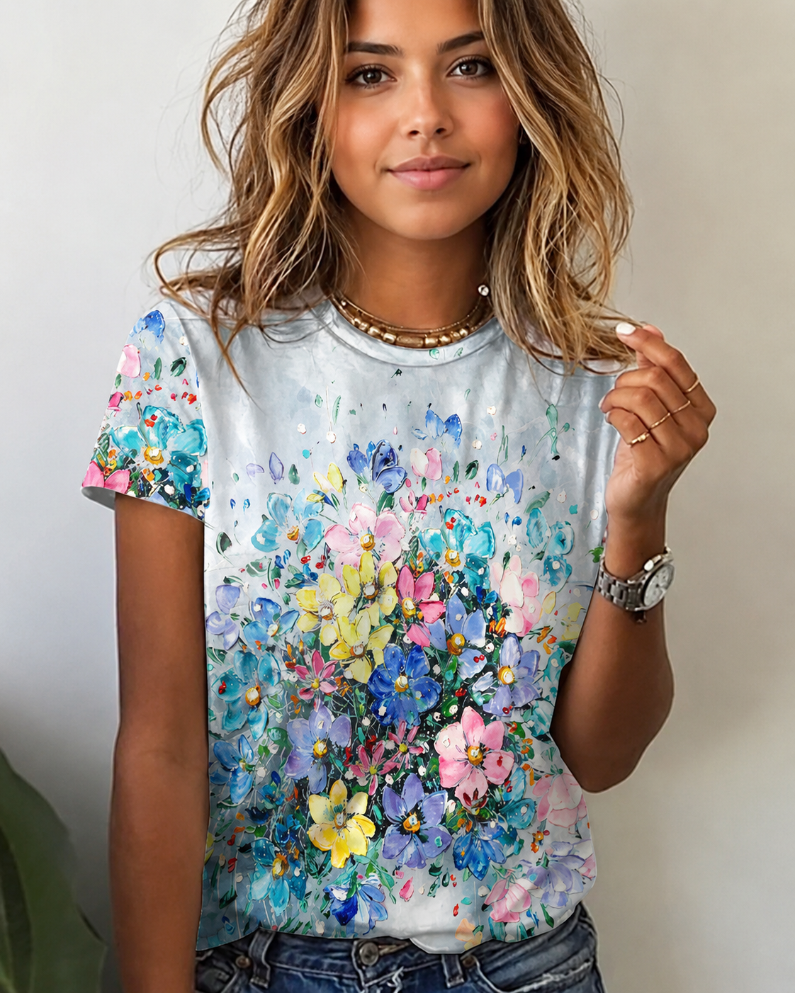 Rajanece - T-shirt Chic à Col Rond