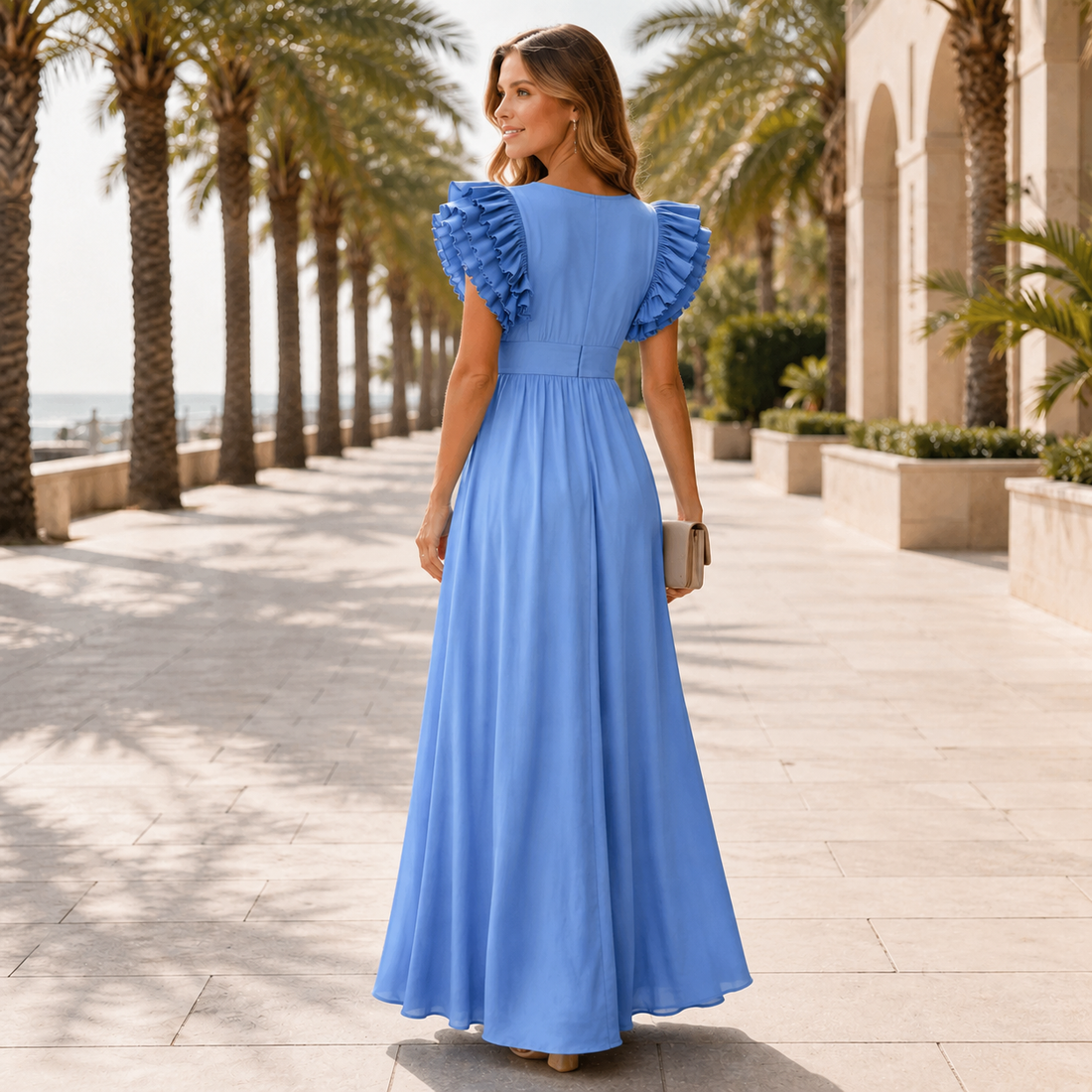 Zhallie - Robe Maxi Élégante à Manches Volantées