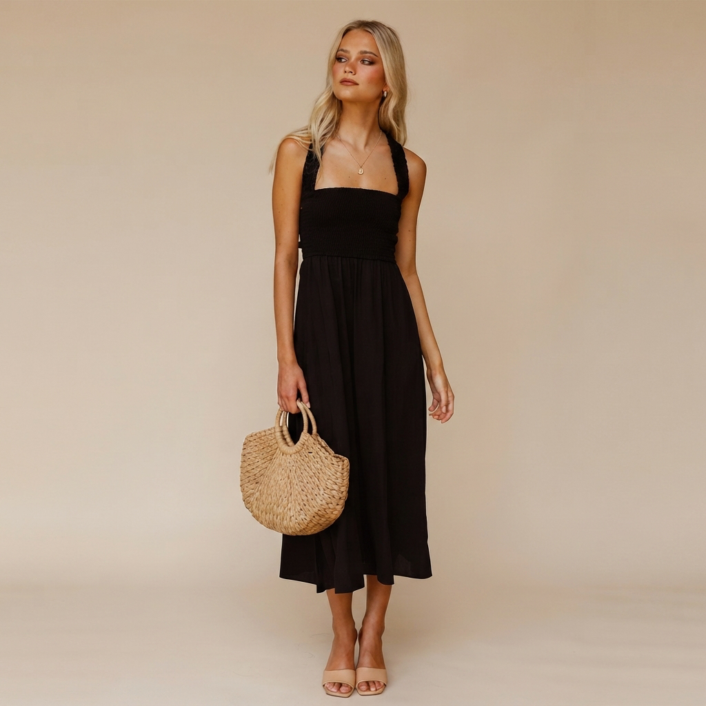 Lena - Robe Midi Élégante à Encolure Carrée