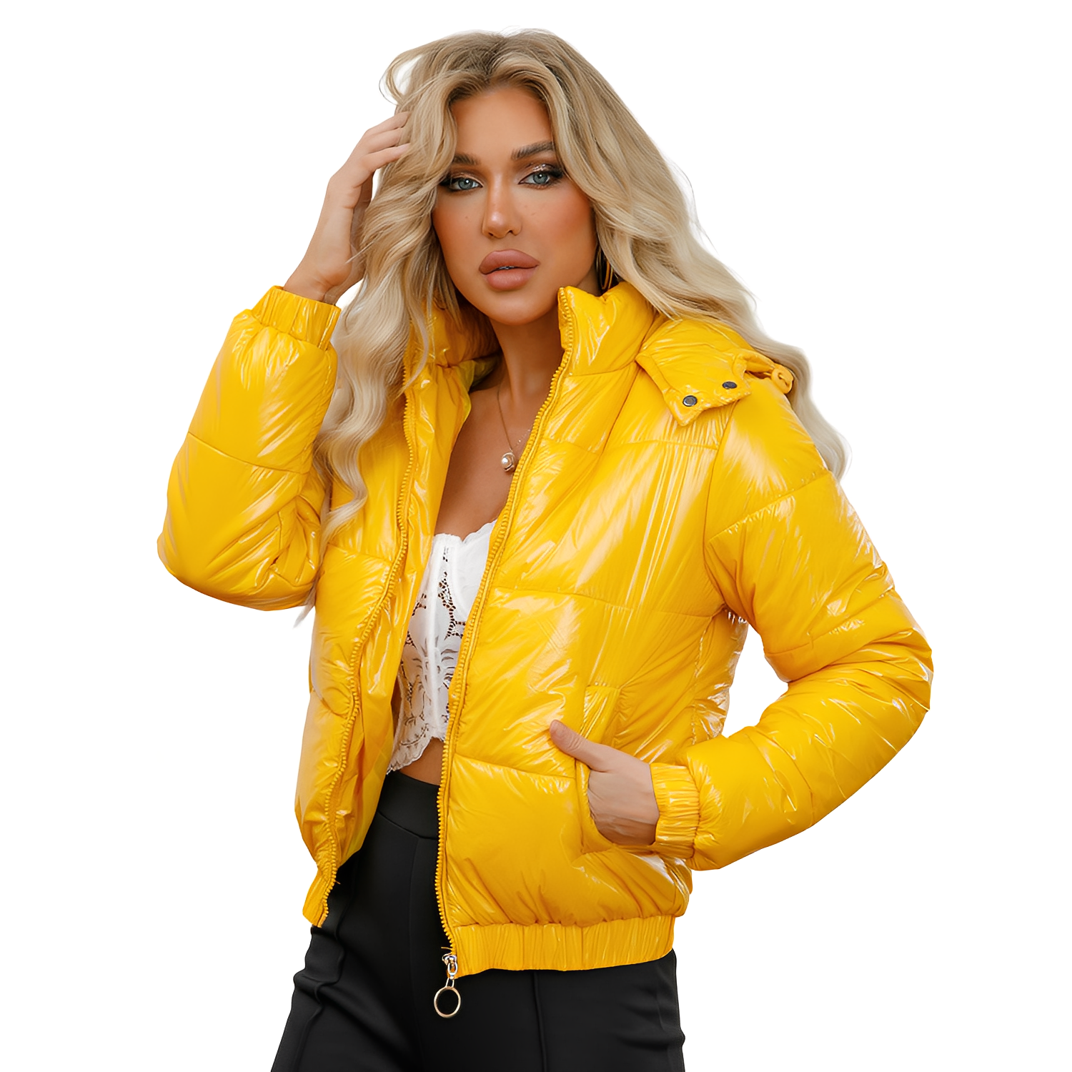 Yazmin - Une veste épaisse et brillante pour femmes avec capuche