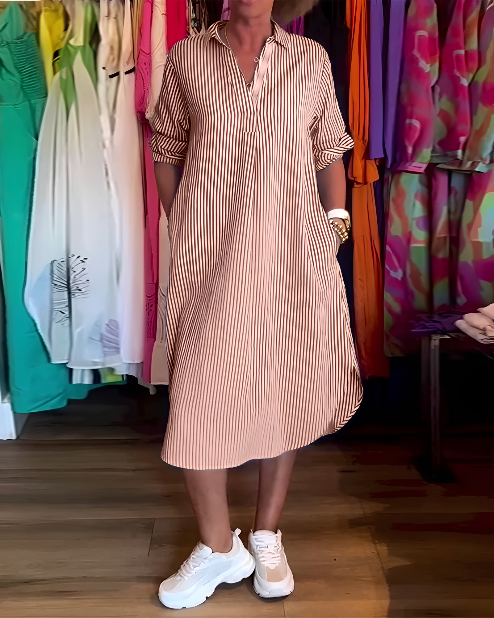 Célia - Robe Agréable à Col Revers et Col V