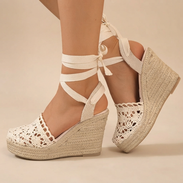 Jeanede - Sandales à Talons Compensés Élégantes à Lacets